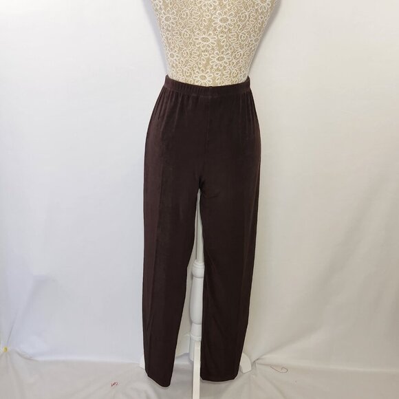 Chico’s Travelers Size 2P/12-14 Brown Elastic Waist Wide Leg Slinky Pants Travel - Picture 5 of 11